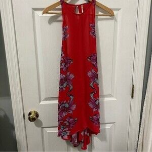 Free People Red Floral Halter Key Hole Dress - Size Small